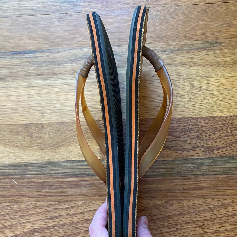 Reef Flip Flop Sandals Leather Orange clear rubber size 8 - Picture 4 of 5